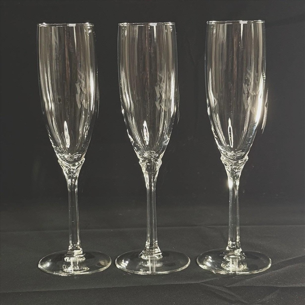 Libbey Domaine Clear Crystal Faceted Petal Stem Champagne Flutes Set Of 3